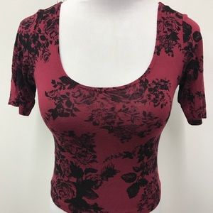 Nollie Maroon Black Floral Print Crop Shirt Top XS